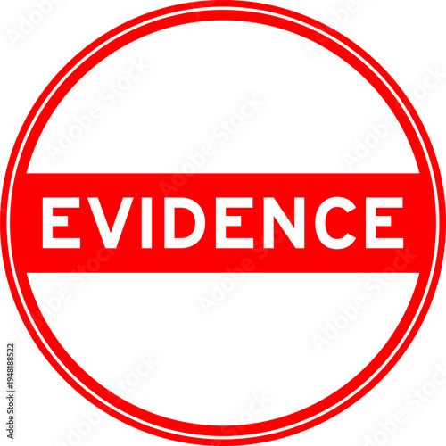 Red color round seal sticker in word evidence on white background