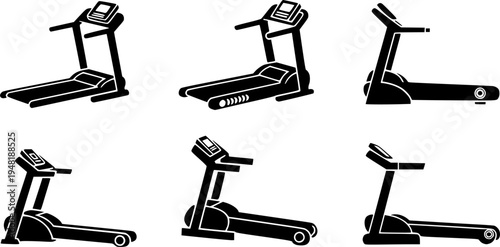 Collection of six different treadmill icons in various styles and textures for fitness and exercise

