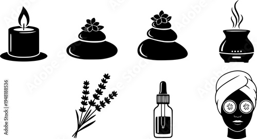 Aromatherapy and spa icons set for relaxation and wellness services
