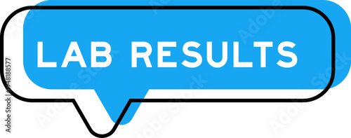Speech banner and blue shade with word lab results on white background