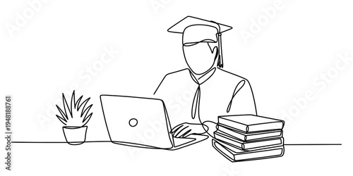 Continuous Line Drawing of Astronomical Telescope on Tripod Stand for Stargazing Space Exploration and Science Hobby Concept