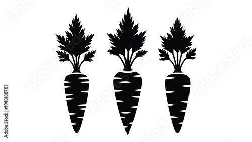 A detailed analysis of the provided image featuring three stylized carrot silhouettes with leafy greens on top, set against a plain white background for contrast and visual appeal