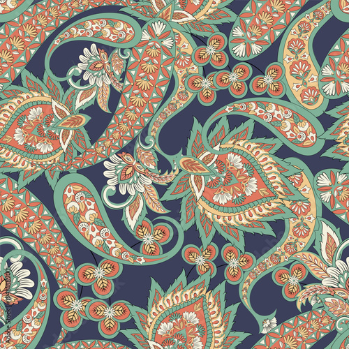 Vector textile print. Seamless Design for covers, fabrics, textiles, wrapping paper. Vector pattern Paisley Indian motifs and decorative floral elements