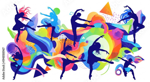 Dancers in motion colorful abstract background vibrant illustration of people dancing energetic and dynamic scene