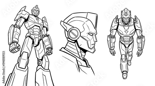 Futuristic Robot Design in Line Art