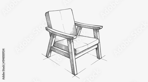 Chair Sketch Perspective View on White Background