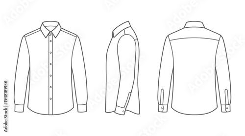 Outlined Shirt Vector Set Front Side and Back Views