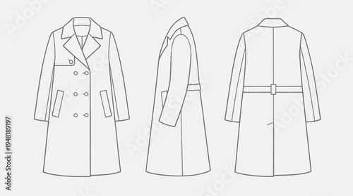 Technical Drawing of a Stylish Trench Coat