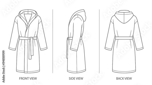Bathrobe Views in Front Side and Back