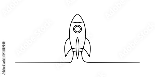 Minimalist continuous line drawing of a simple space rocket isolated on a plain white background Vector, illustration