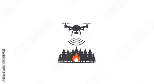 Drone flying over forest fire scene.