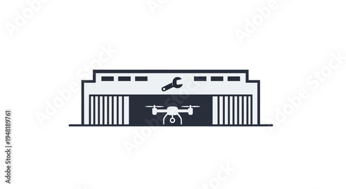 Drone in a large hangar door.