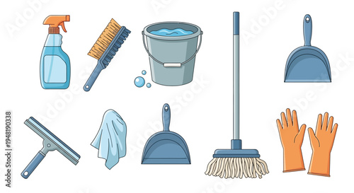 Cleaning Tools and Supplies for Domestic Housework Tasks