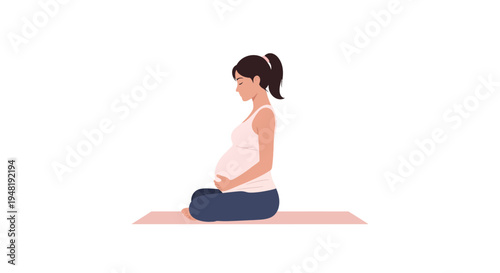 Illustration of a pregnant woman sitting cross-legged on a yoga mat with her hands on her belly, promoting prenatal life awareness and pregnancy protection