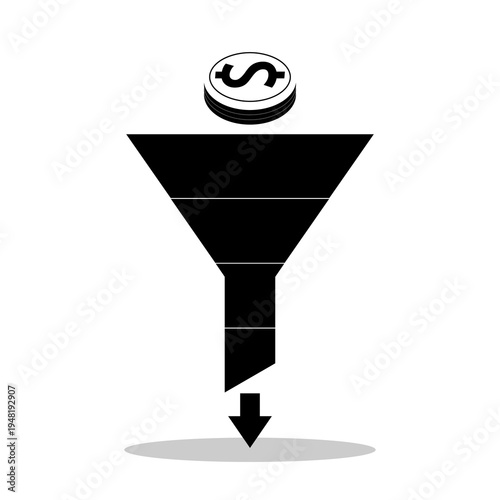 Sales lead funnel flat icon with shadow