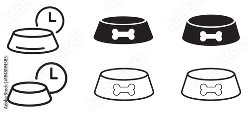 Solid black silhouette icons of empty pet food bowls for dogs. vector illustration eps 10