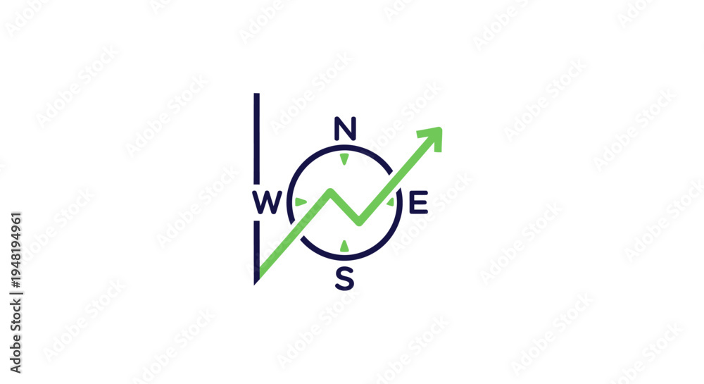 Fotografi Green compass with direction arrow.