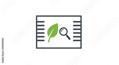 Green leaf and magnifying glass icon.