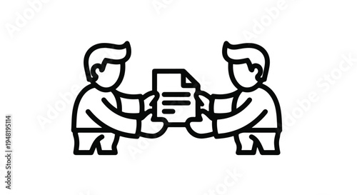 Business contract agreement line icon, two people holding a legal document vector, professional partnership and collaboration symbol on white background