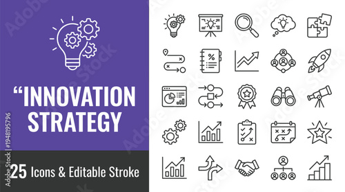 Innovation strategy icons depict elements necessary for developing.