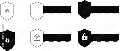 security shield banner lock protection badge cybersecurity label design set