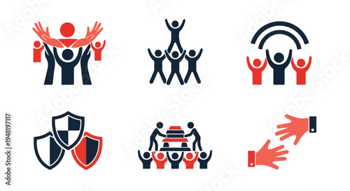 Set of 6 Red and Black Support and Community Vector Icons
