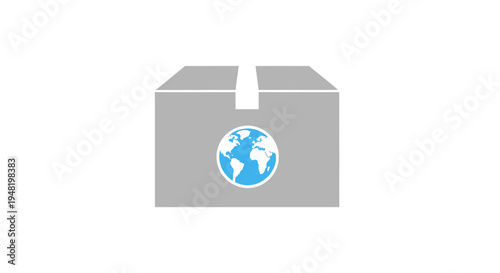 Grey box with globe logo.