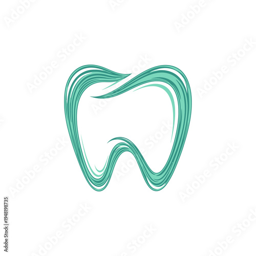 Stylized Green Tooth Outline Representing Dental Health and Care.