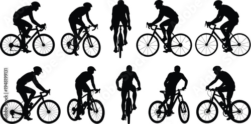 Cyclist Silhouette Vector Illustration on Road