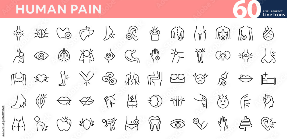 Εκτύπωση καμβά Human pain line icon set