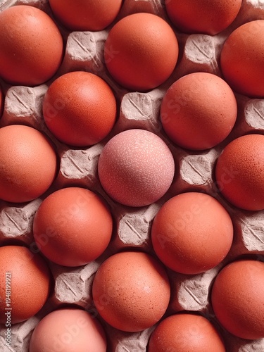 Brown chicken eggs in a cardboard tray prepared for Easter, fresh organic farm products for holiday celebration
