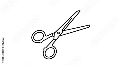 A clean, minimalist line art illustration of a pair of sharp, open scissors, a versatile tool for precision cutting in crafts, office, and various design projects