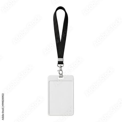 Blank identification card with lanyard isolated on transparent background