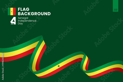 Senegal flag ribbon banner template for independence day on green