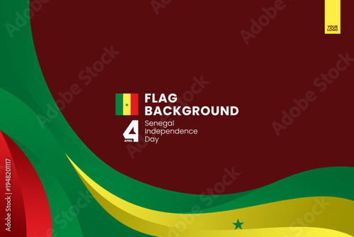 Senegal flag ribbon banner template for independence day on red