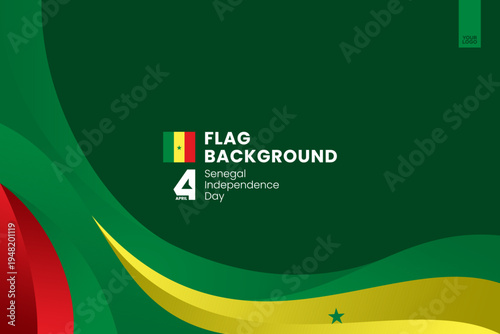 Senegal flag ribbon banner template for independence day on green