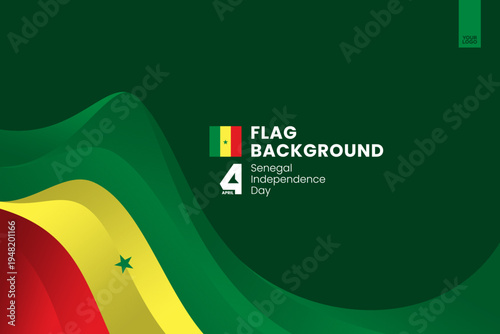 Senegal flag ribbon banner template for independence day on green