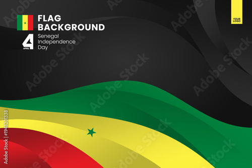 Senegal flag ribbon banner template for independence day on black