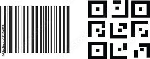 Barcode Scan Icon Set. Digital scanning and retail symbols. Product Identification Symbol. Digital transaction and asset icons.
