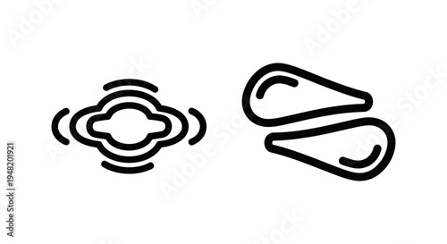 Sound waves icon and seed pod icon: lingering and calm connect simple line art