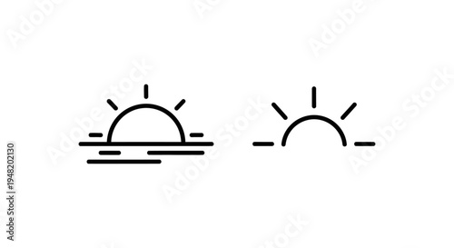Icon of a sunrise over a horizon and a subtle glow, representing dawn and new beginnings, concept of optimism and hope, sun rays, sun rise, sun set, design element