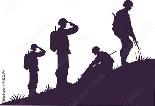 Military Squad of Army Soldier Silhouettes