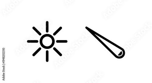 Sun rays and light beam icon - minimalist symbols for glow, shine, and energy, line art, abstract shape, tender beam, lythera glow, light source, graphic resource