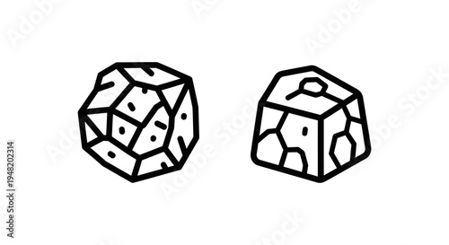 Crystalline stone icons - abstract geometric rocks, solid and textured objects, line art, obelith solidpath, obelith bouldercrest, faceted shape, graphic resource