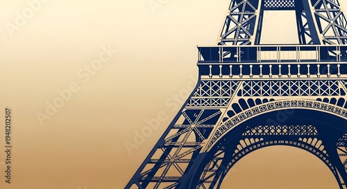 Eiffel Tower Architecture in Paris France with a Warm Gradient Sky Background