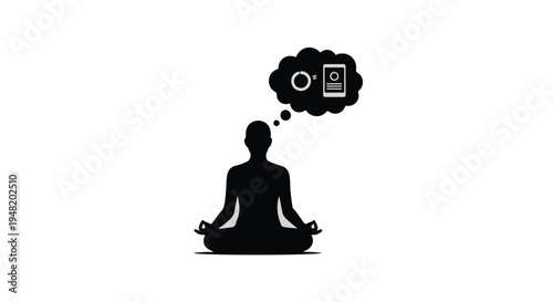 Meditating person with social media thought bubble