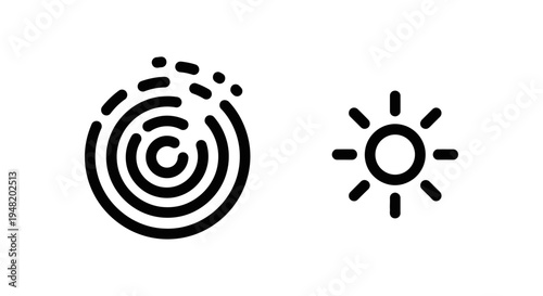 Fading aura spiral and subtle sun glow icons with abstract shape with line art with energy symbol with light symbol with inner peace with white background
