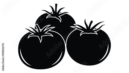 A simple yet iconic representation of three tomatoes in solid black silhouette against a clean white background for various design applications