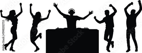 Silhouettes of a man and woman sitting at a table drinking coffee in a restaurant vector illustration