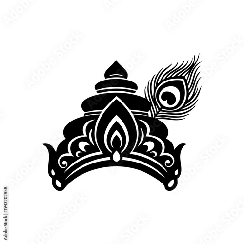 Lord Krishna Crown Peacock Feather Vector